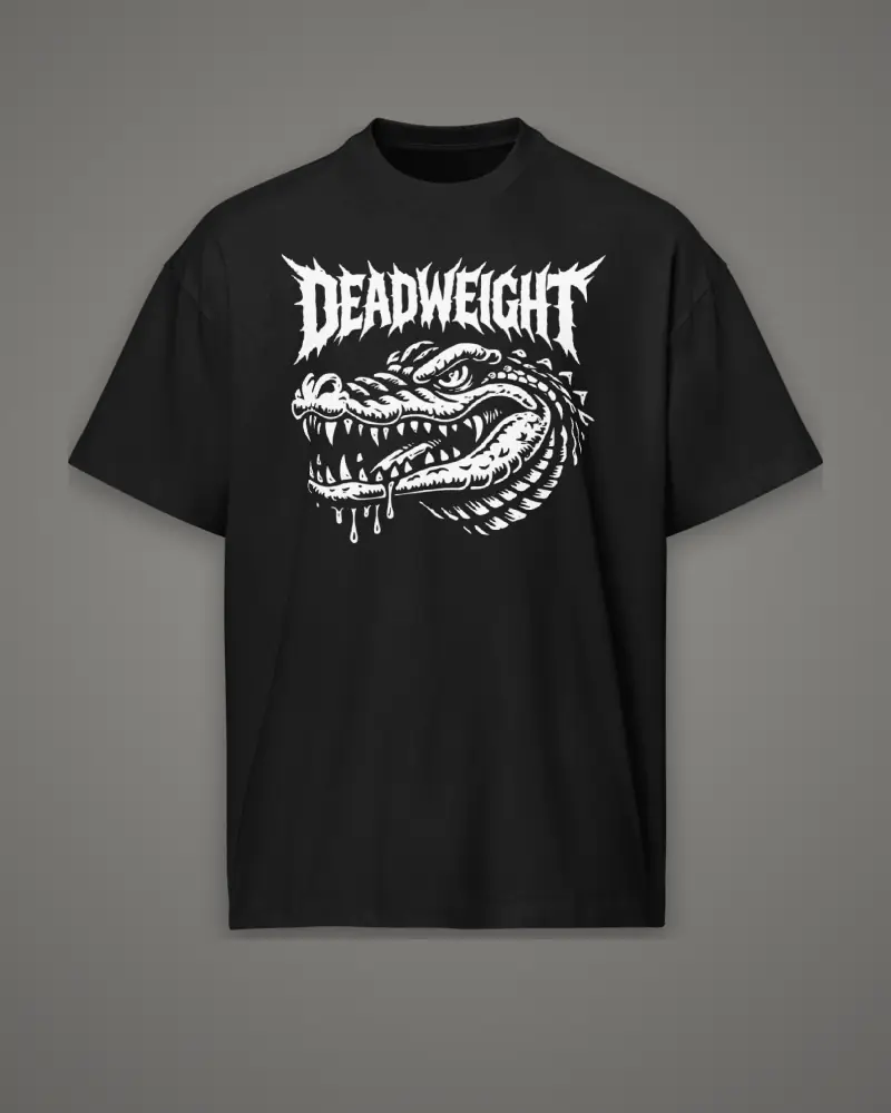 Black oversized box tee, white-ink gator head, front