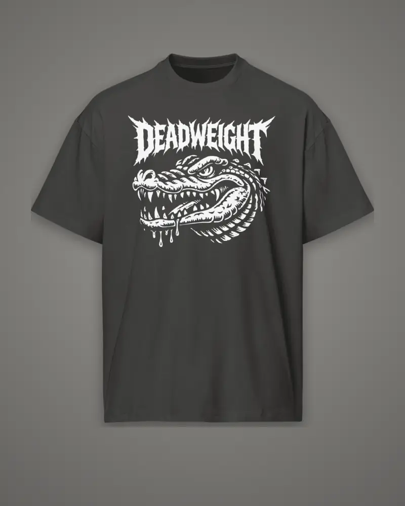 Vintage Black oversized box tee, white-ink gator head, front