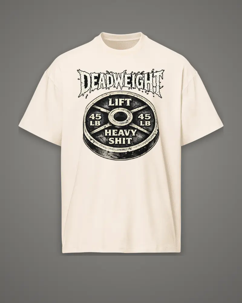 Vintage White oversized box tee, distressed 45 plate, front