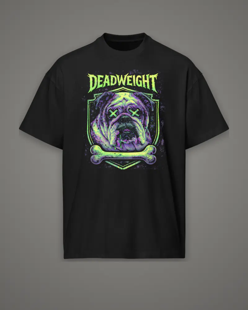 Black oversized box tee, neon bulldog, front