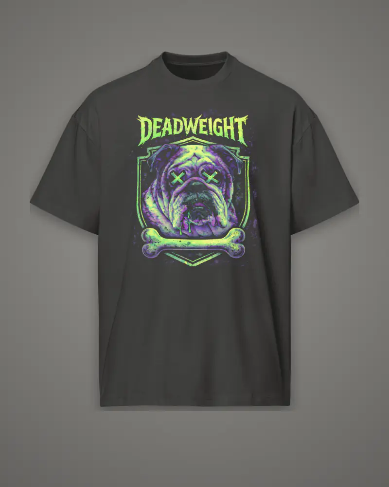 Vintage Black oversized box tee, neon bulldog, front