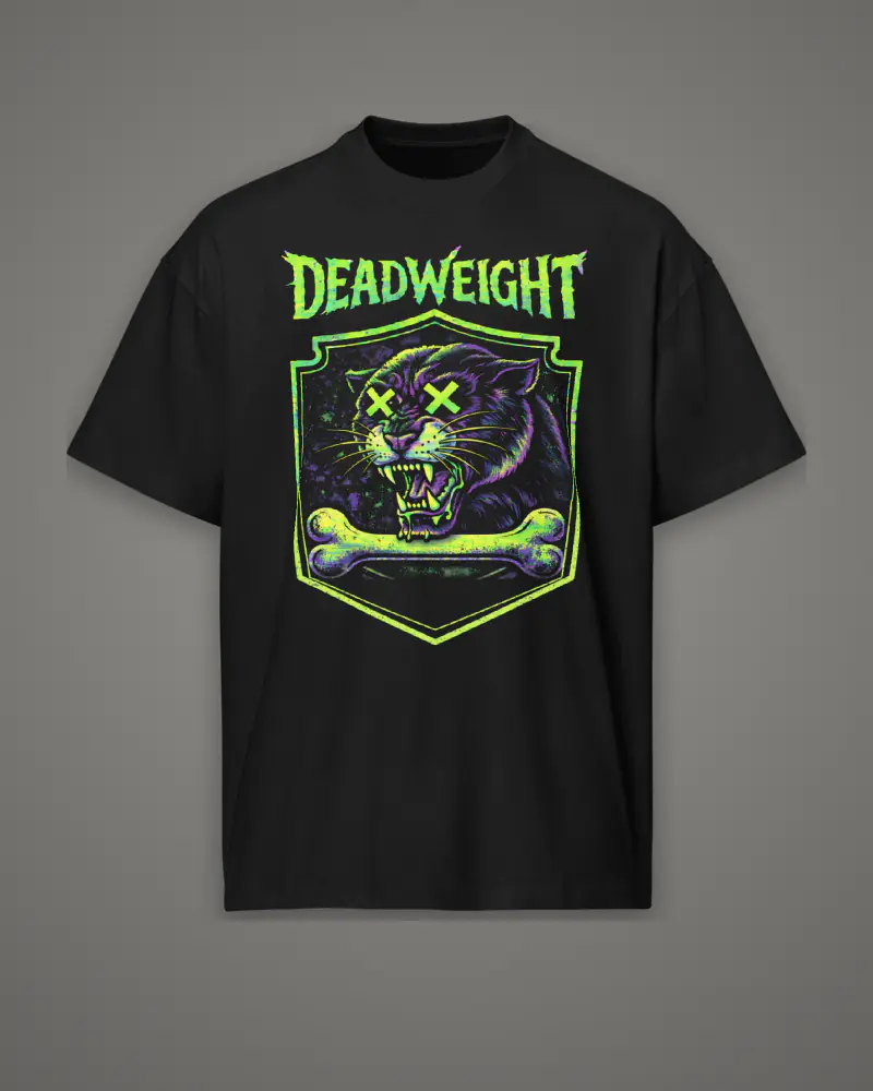 Black oversized box tee, neon panther, front