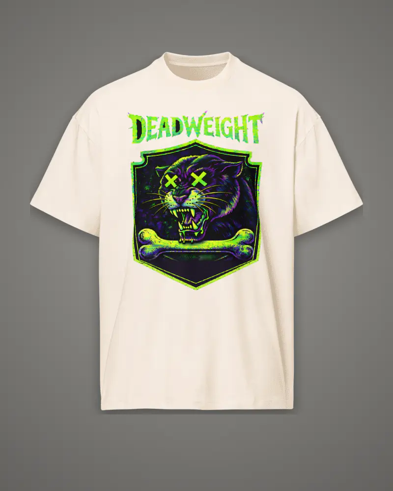 Vintage White oversized box tee, neon panther, front