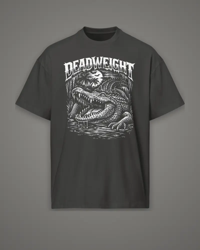 Vintage Black oversized box tee, swamp gator scene, front